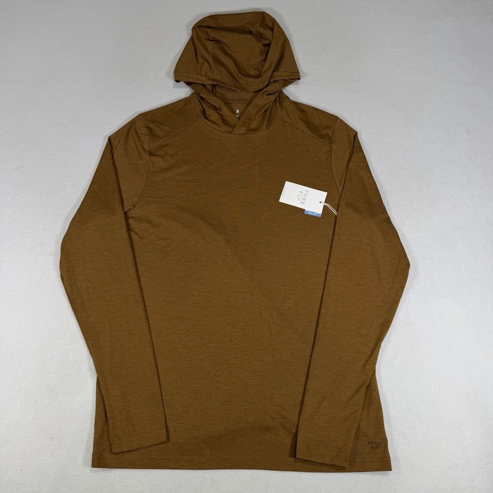 NWT Free Fly Bamboo Shade Hoodie Heather Russet Brown Long Sleeve Mens Small